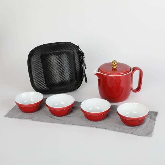 Portable Travel Tea Set - Red / Blue